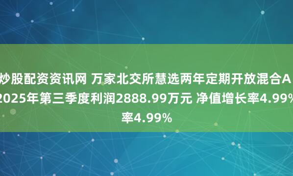 炒股配资资讯网 万家北交所慧选两年定期开放混合A：2025年第三季度利润2888.99万元 净值增长率4.99%